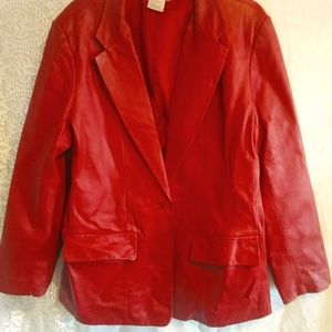 Tomato red leather blazer